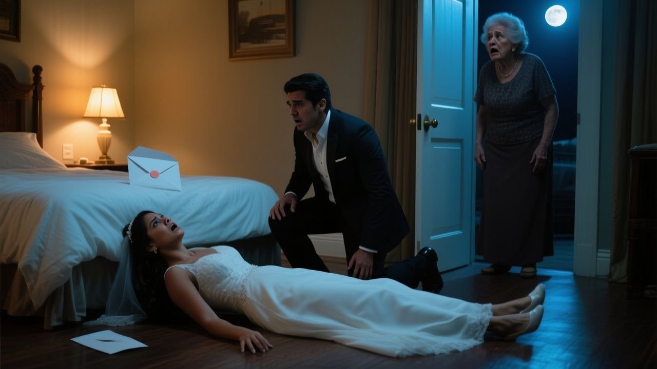 Sobre blanco abierto sobre la cama de los recién casados con una carta antigua, mientras Emma y Daniel descubren el secreto